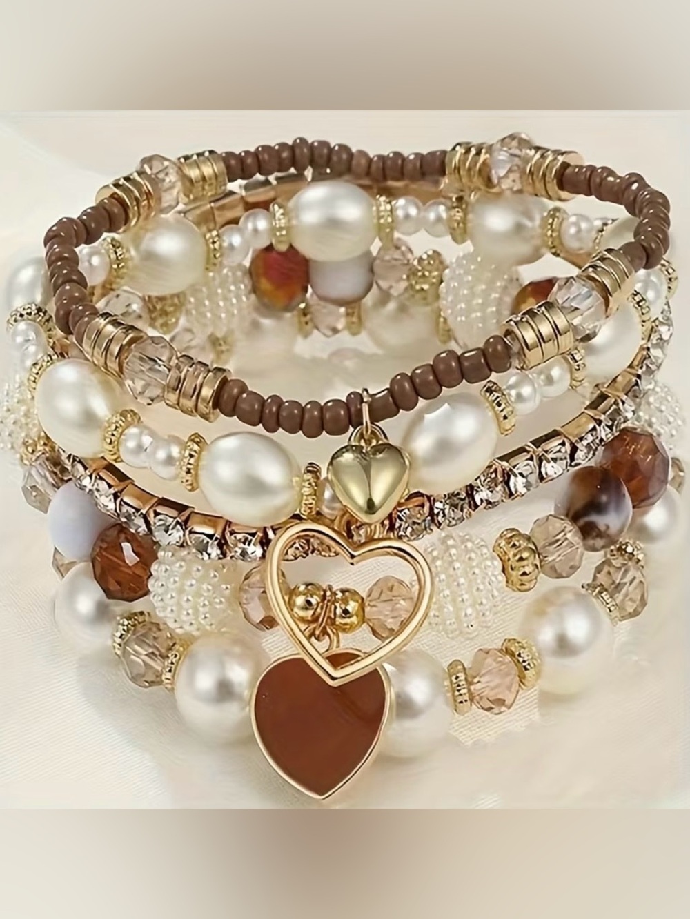 Vintage Boho 5-Piece Heart Bracelet Set - Jewelry Set for Women